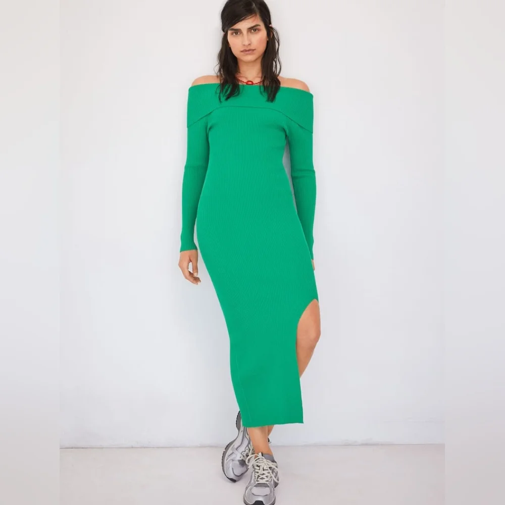 MANGO Ribbed Off The Shoulder Dress - Picture 4 of 9